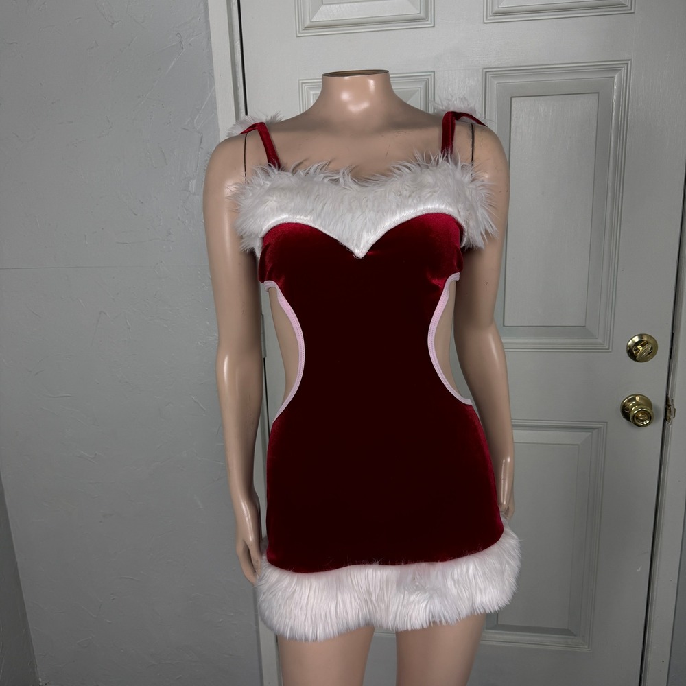 Roma Women's Dress S/M Santa Bow Hooded Faux Fur Costume Mini Bow D4-13
